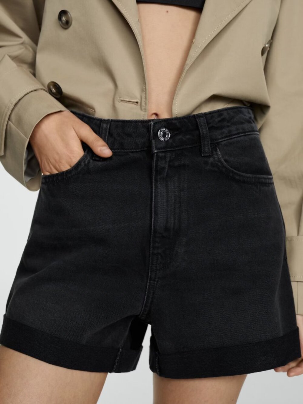 Mango 100% Cotton High Waisted Denim Shorts 14